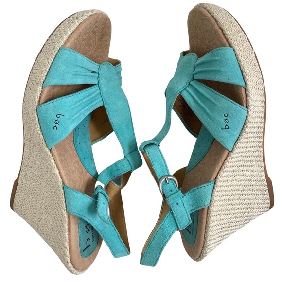 BOC Born Sandals Women's 10/42 Teal Leather Espadrille Wedge Open Toe Slingback - Picture 4 of 13